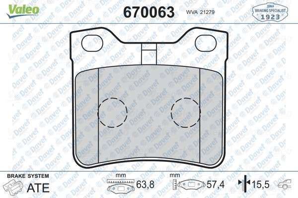 VALEO 670063 Arka Fren Balatasi Peugeot 406 95>04/607 99>06